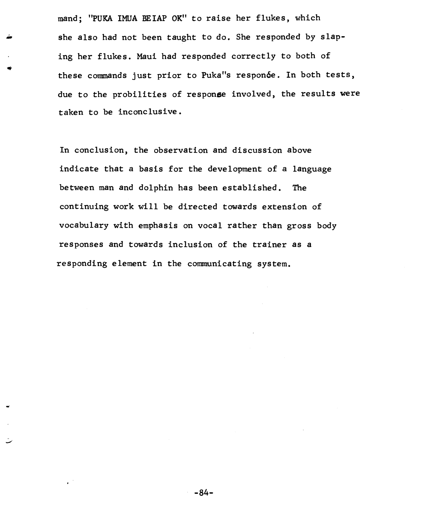 Scanned final page of the 1967 report's discussion section, ending with the sentence describing the intended continuing work.